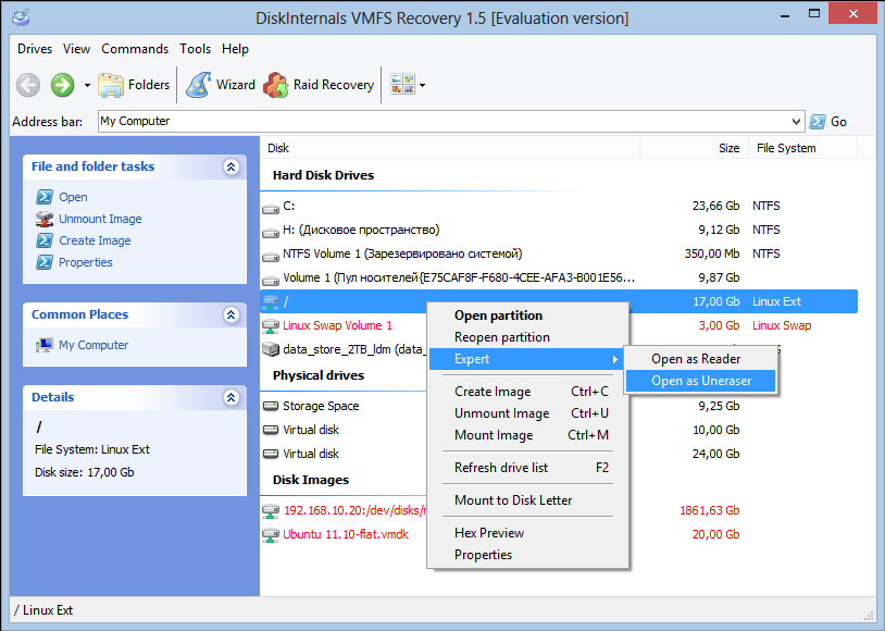 vmdk recovery open vmfs vm hard esx recover running virtual uneraser mounting disk drives server machine deleted partition offered given