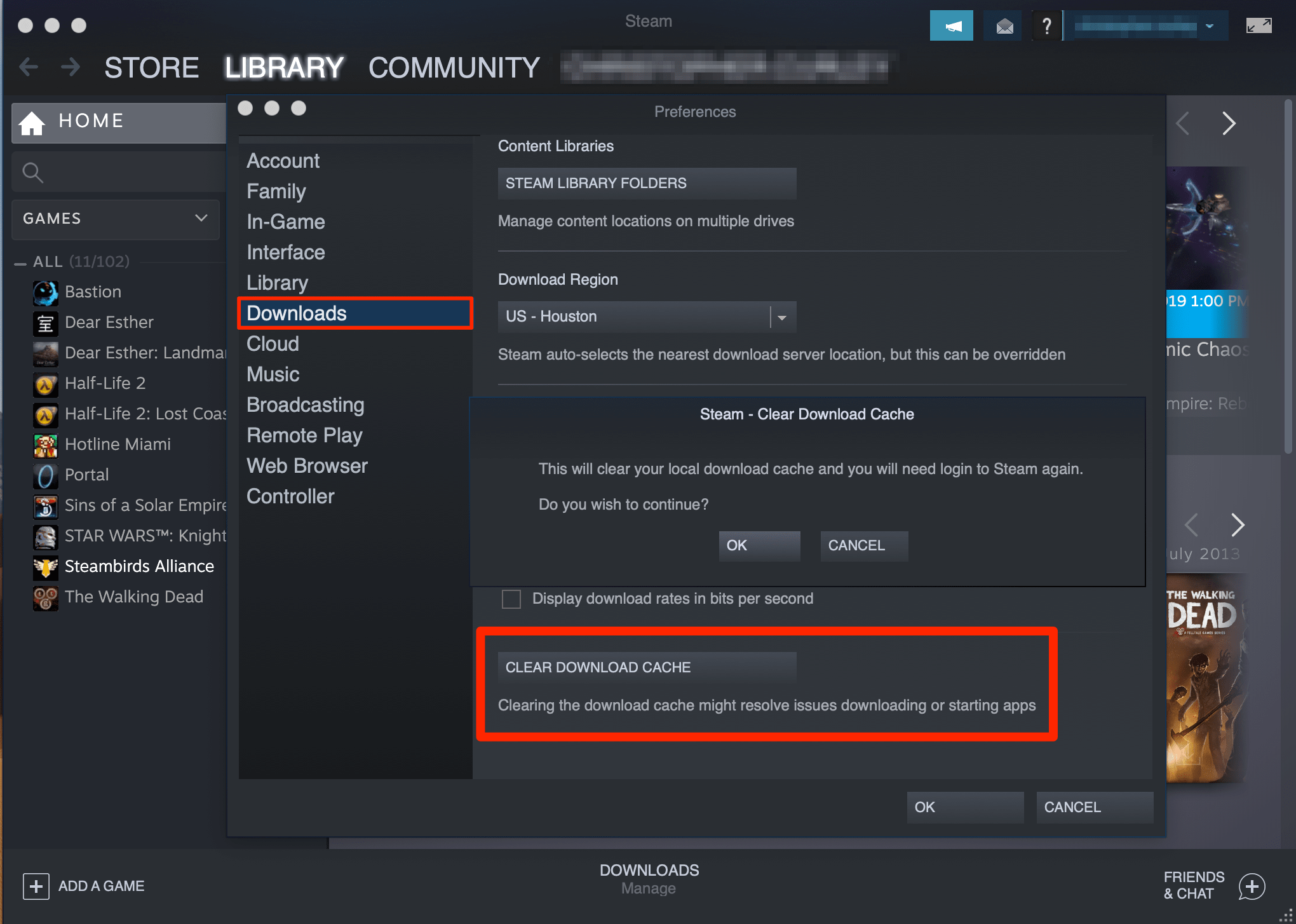 how to clear steam download cache