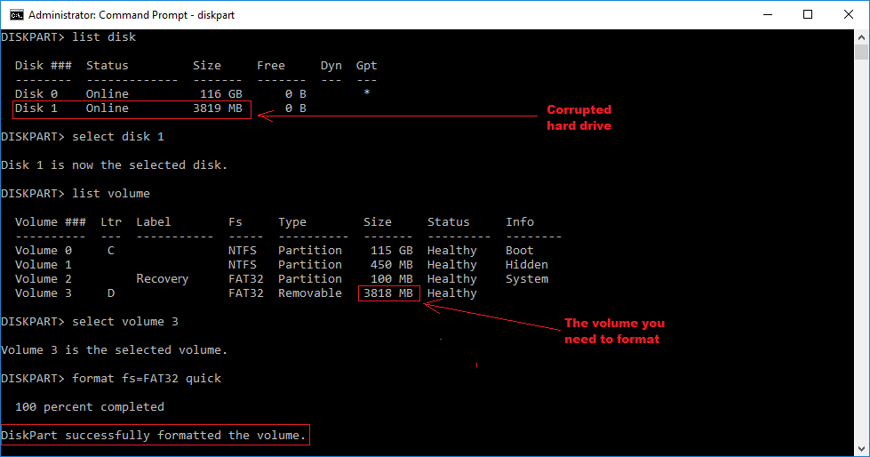 diskpart disk format