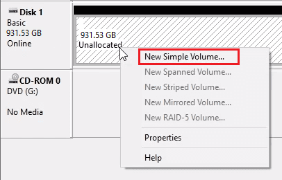 unallocated space on usb