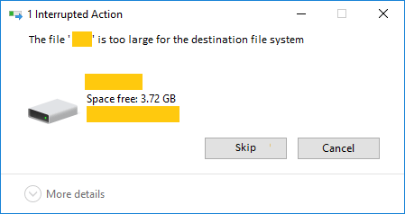 too large for destination file system flash drive