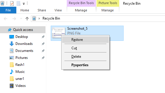 restaure le fichier supprimé de la corbeille dans le remplacement de Windows 7