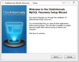 DiskInternals MySQL Recovery MySQL Recovery - Setup window is on the screen