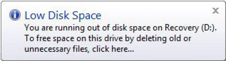 DiskInternals Uneraser™ Low disk space - recovery D drive is almost full on Windows 10.