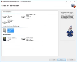 Video Recovery - Select the disk for scanning lost movies.