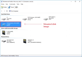 DiskInternals Data Recovery Software Mount disk image: step 4 - mounted disk image appear on the hard drives list.