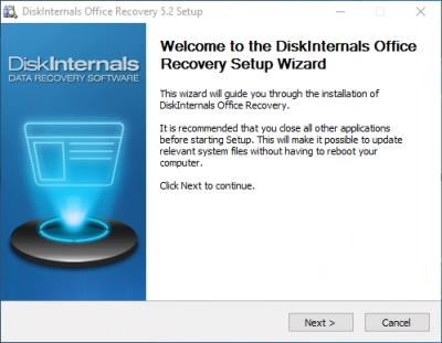 DiskInternals Office Recovery Installation of the DiskInternals Office Recovery.
