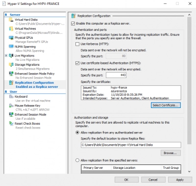 Configuring Hyper-V virtual machines for disaster recovery using Hyper-V  Replica