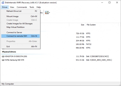 DiskInternals VMFS Recovery™ DiskInternals VMFS Recovery - remote connection via SSH