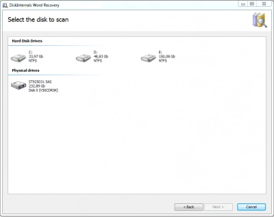 DiskInternals Word Recovery Word Recovery select disk