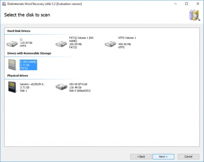 DiskInternals Word Recovery DiskInternals Word Recovery - select the storage