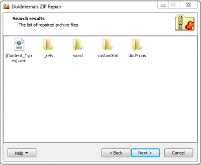DiskInternals ZIP Repair™ ZIP Repair results