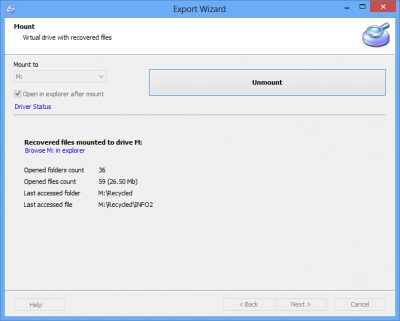 DiskInternals Data Recovery Software export wizard - Unmount